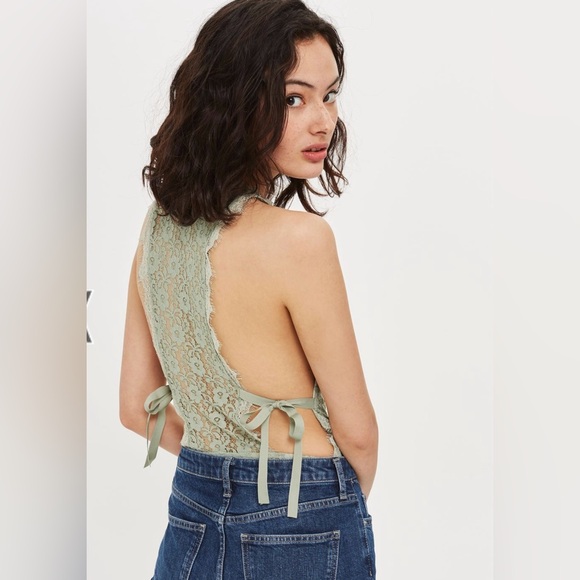 Topshop pistachio green lace body suit - Picture 3 of 9